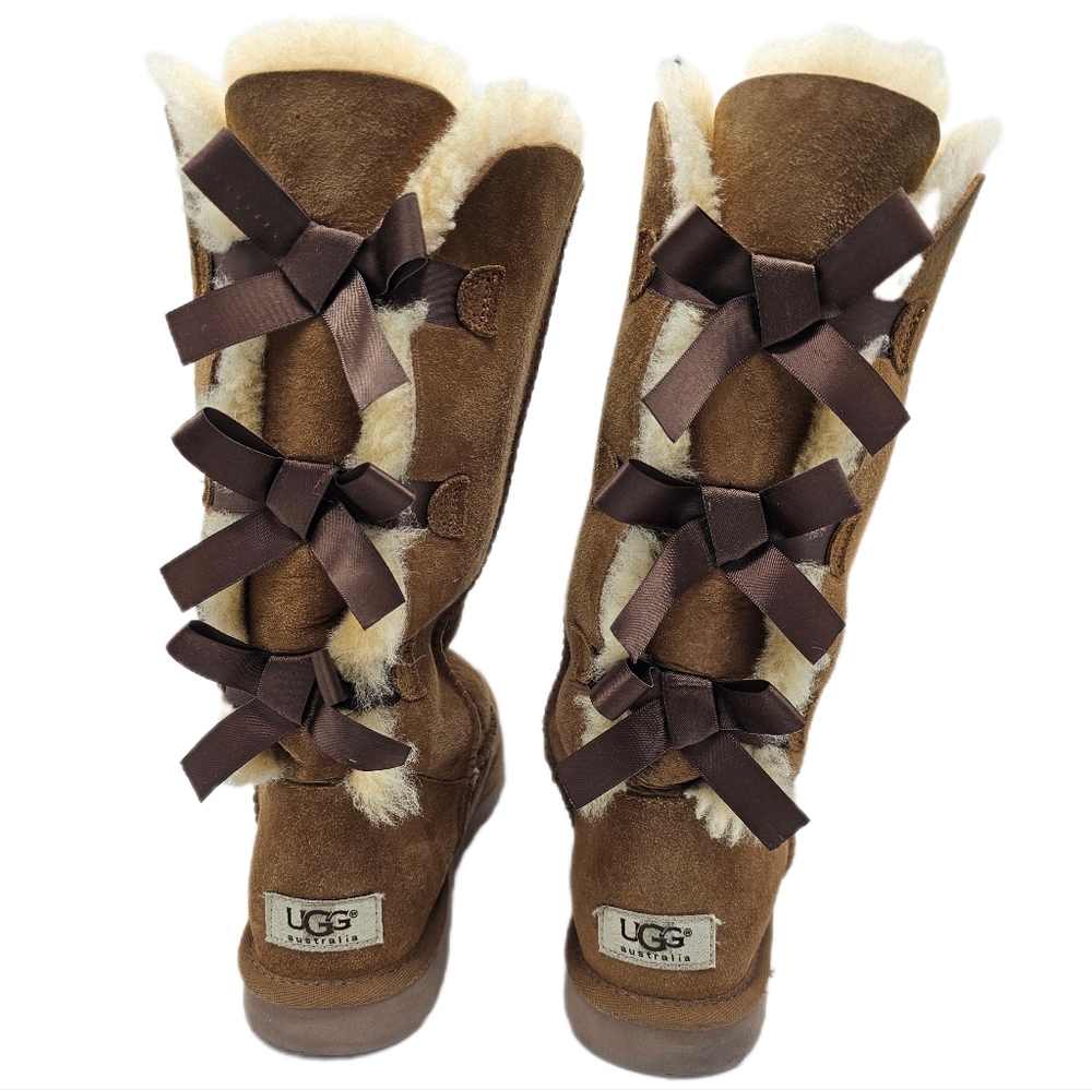 UGG Bailey Bow II Suede Tall Boots, Size 6, Chestnut Color